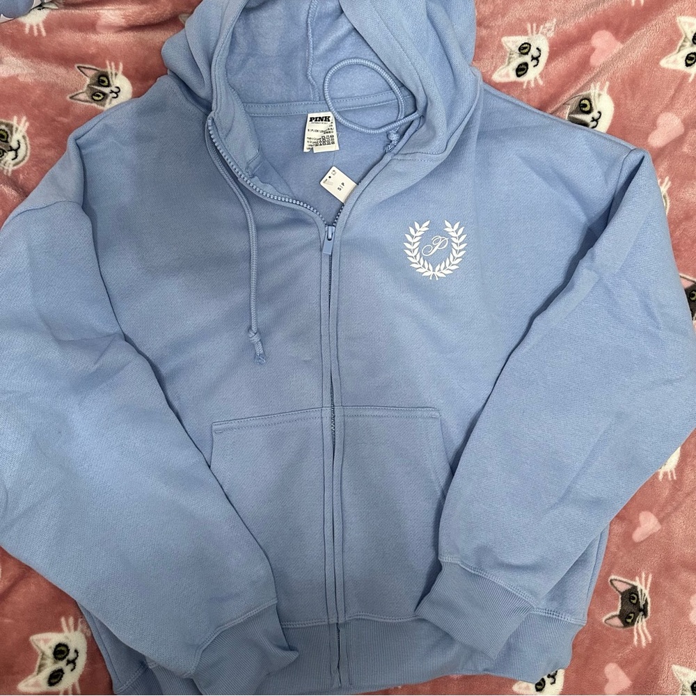 PINK Blue Sweatshirt, Hoodie zip-up, and Shorts Set - Picture 4 of 5